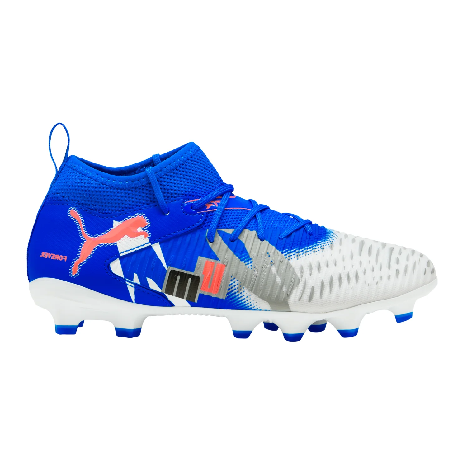 Kids Future 8 Match Forever FG/AG - White/Ultra Blue/Feather Gray/Black/Glowing Red